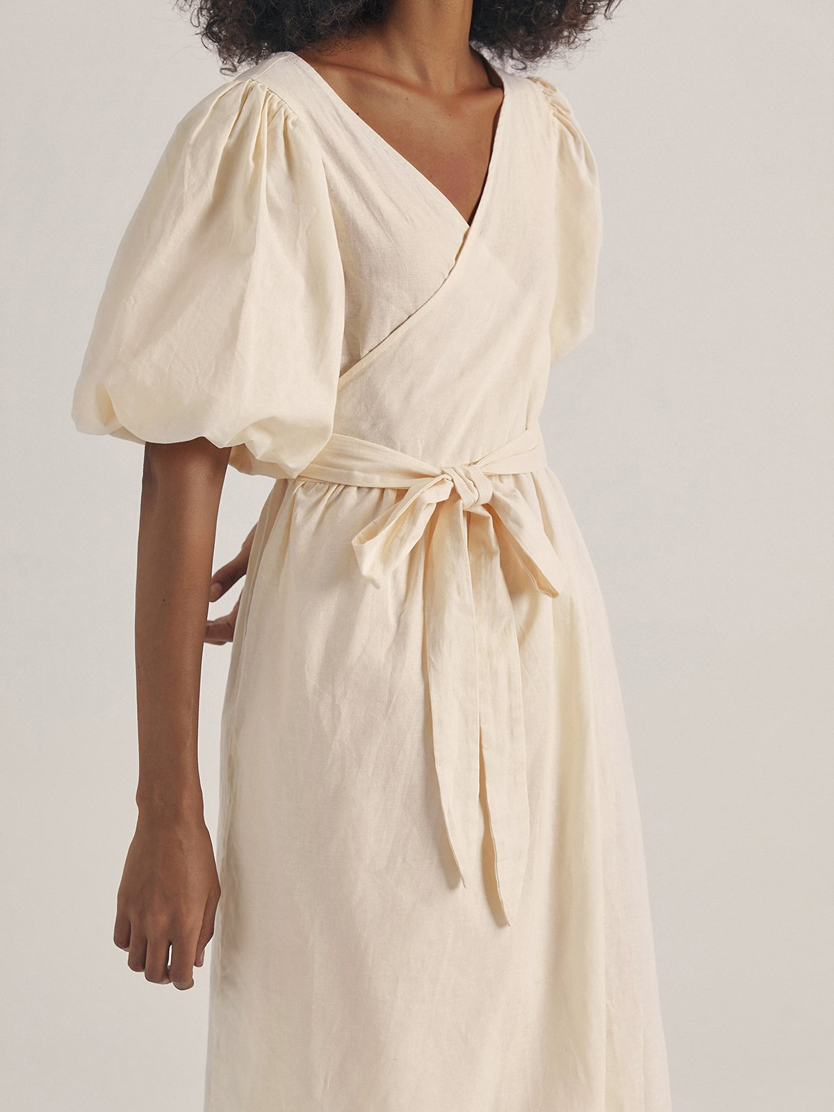 Linen Cotton Ruffle Sleeve Dress