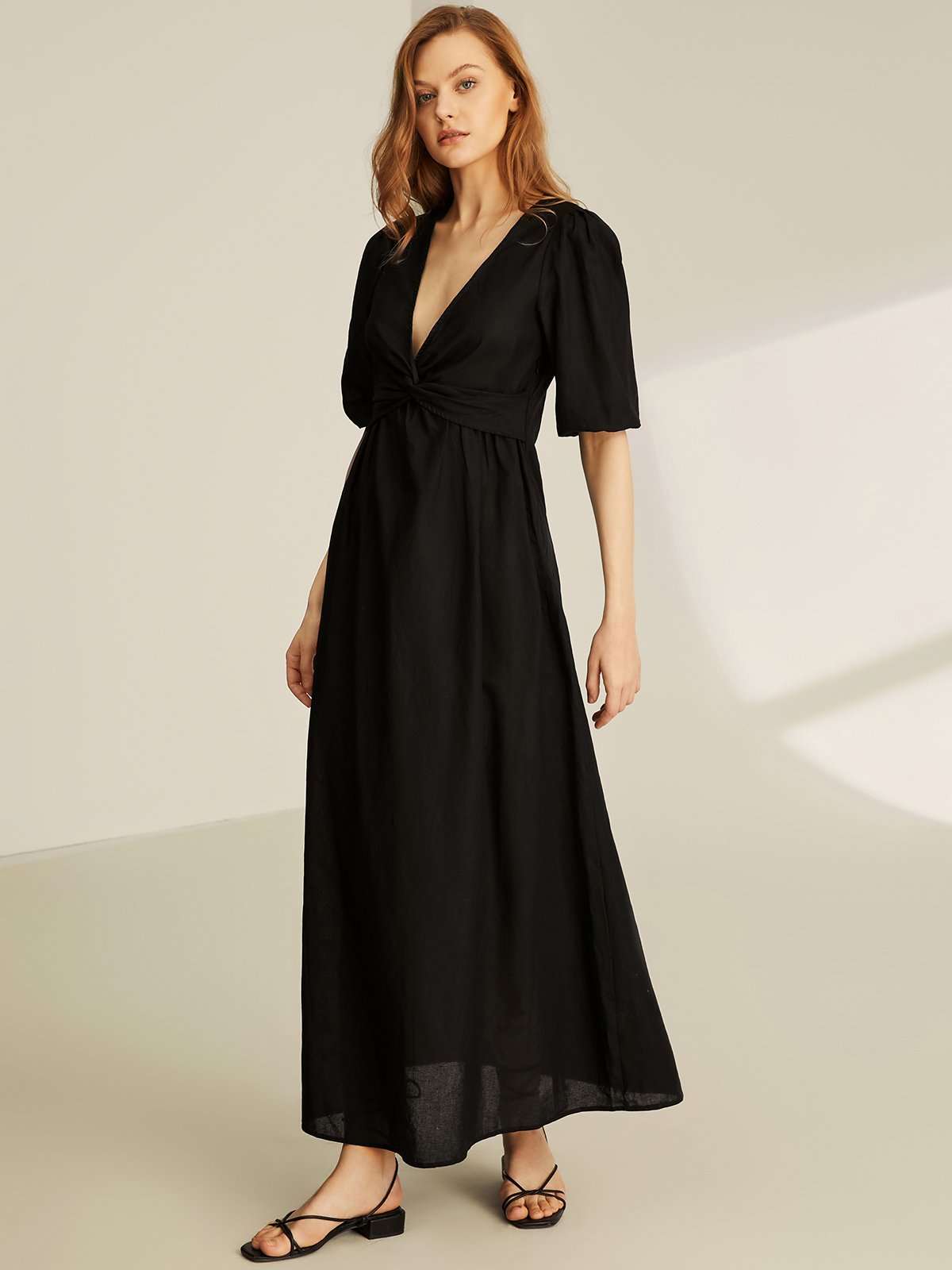 Linen Plain Regular Fit Elegant Dress