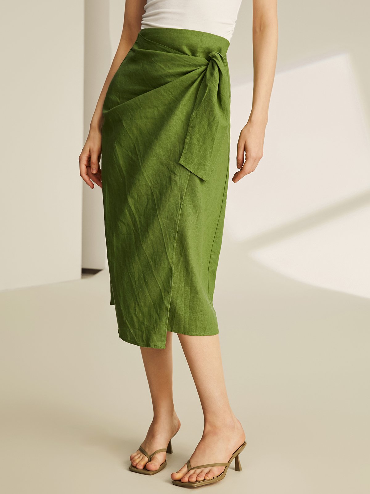 Linen Plain Elegant Tie-up Design Skirt