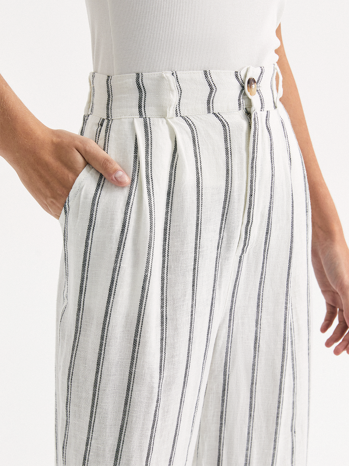 Yara 100% Linen Striped Loose Fit Pants