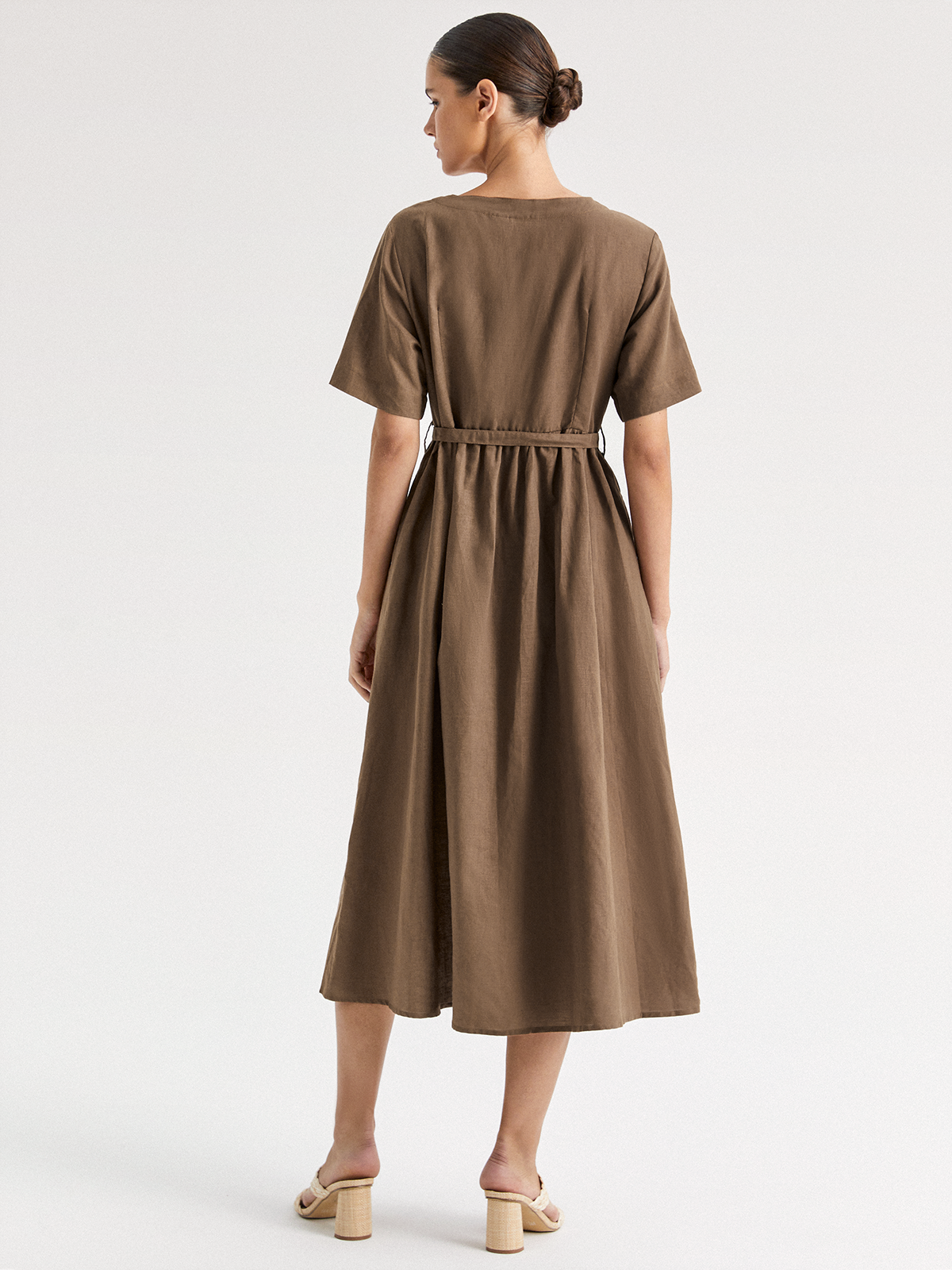 Elowen Linen-Cotton Plain Dress With Belt