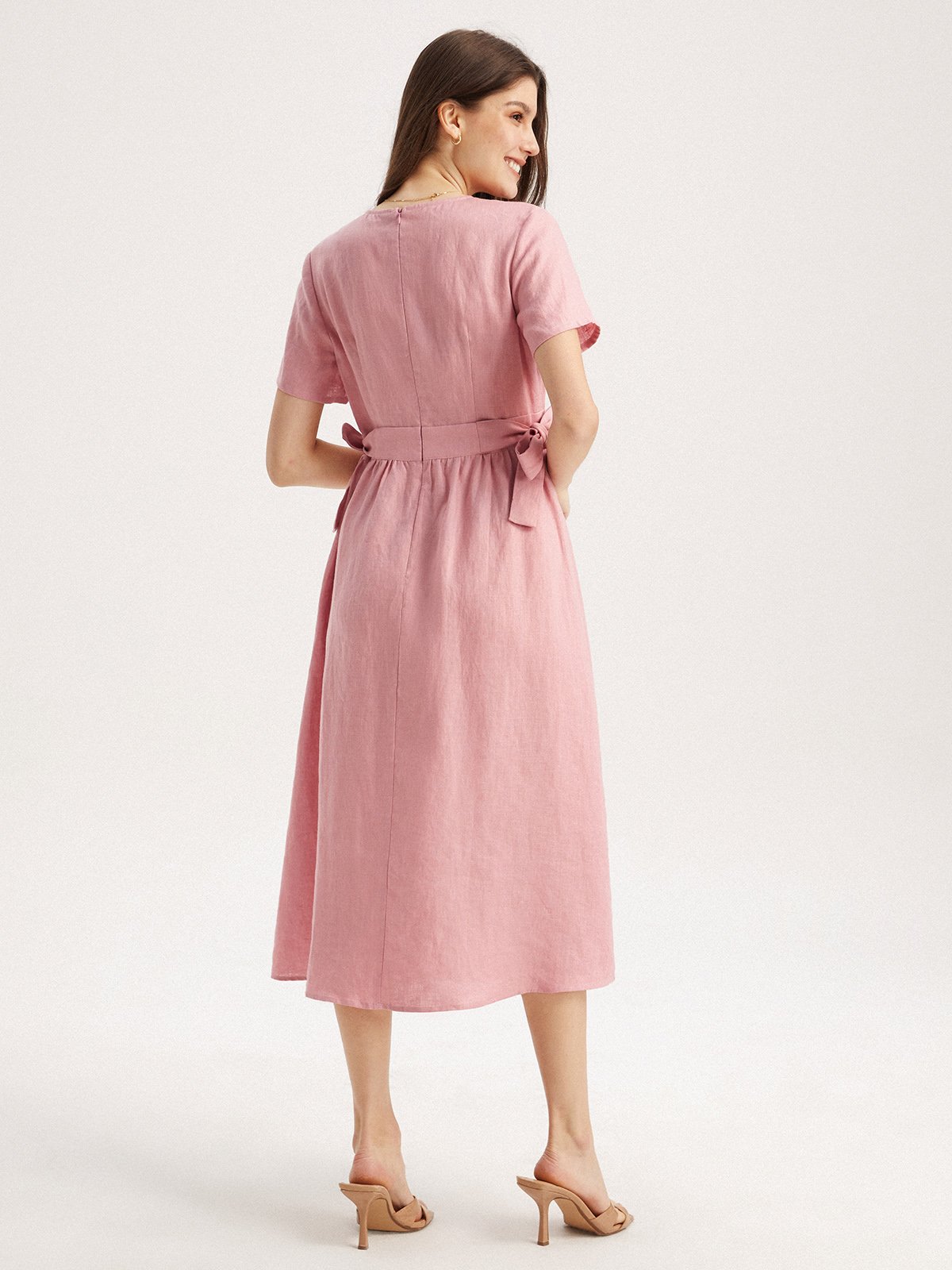 Vega 100% Linen Pink Dress