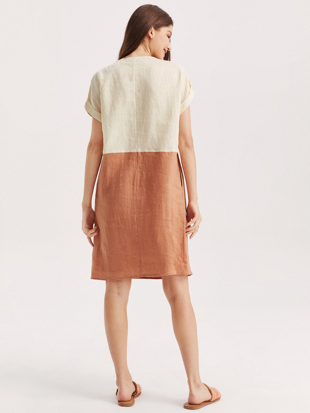 Luna 100% Linen Color Block Patchwork Dress