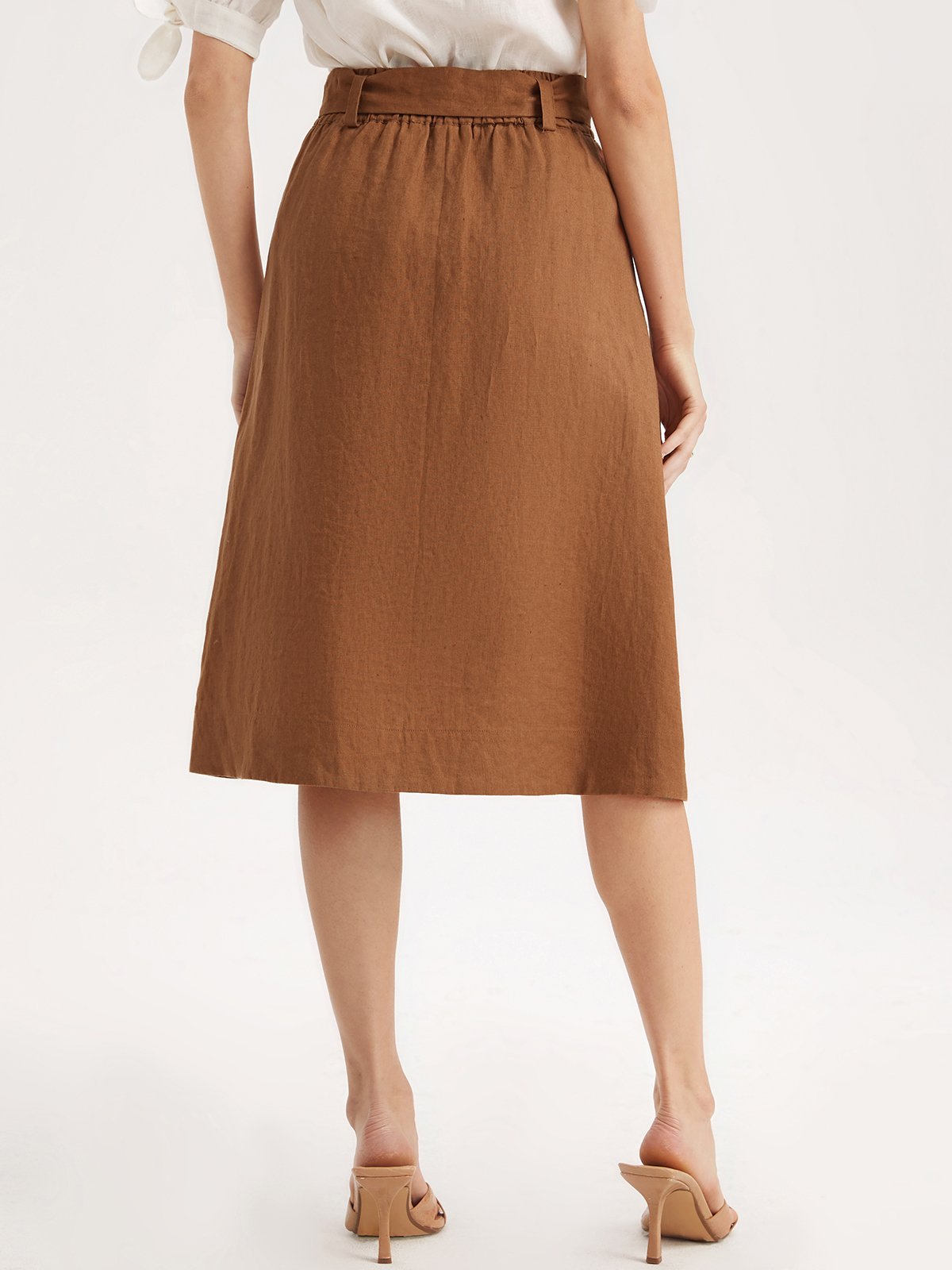Yara 100% Linen Button-front Midi Skirt