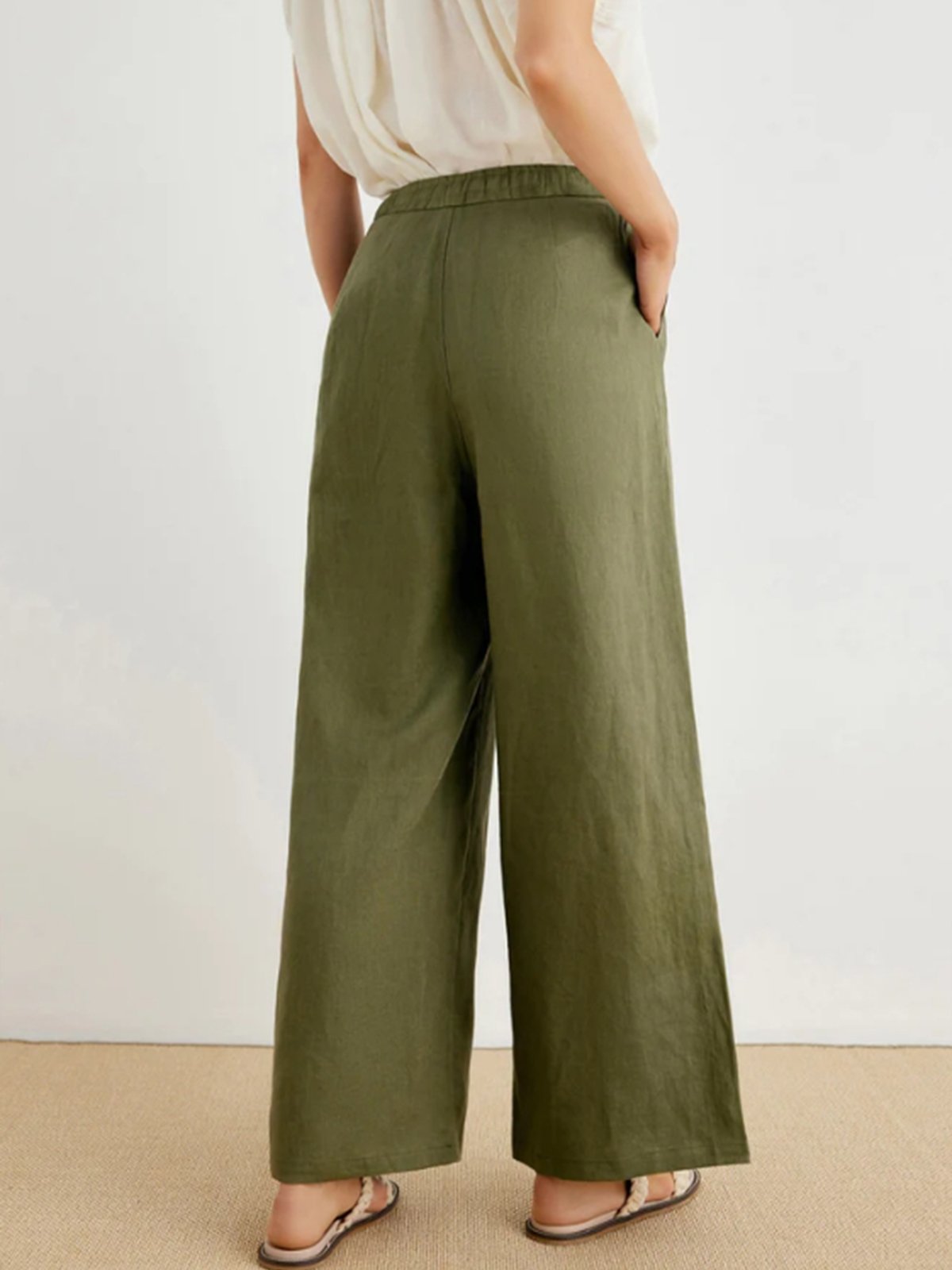 Gia 100% Linen Button-up Wide-Leg Pants