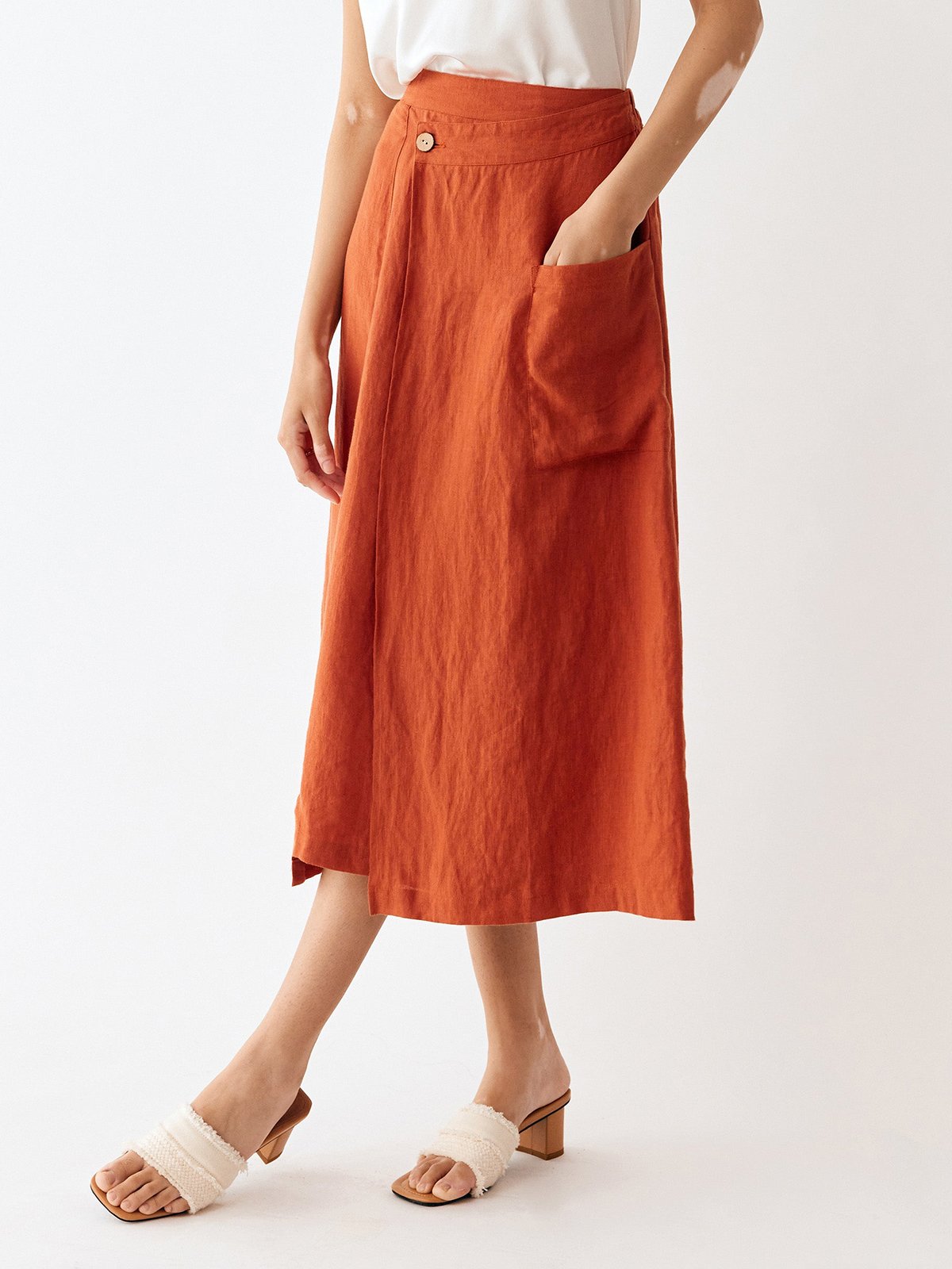 Cleo 100% Linen Orange Red Skirt