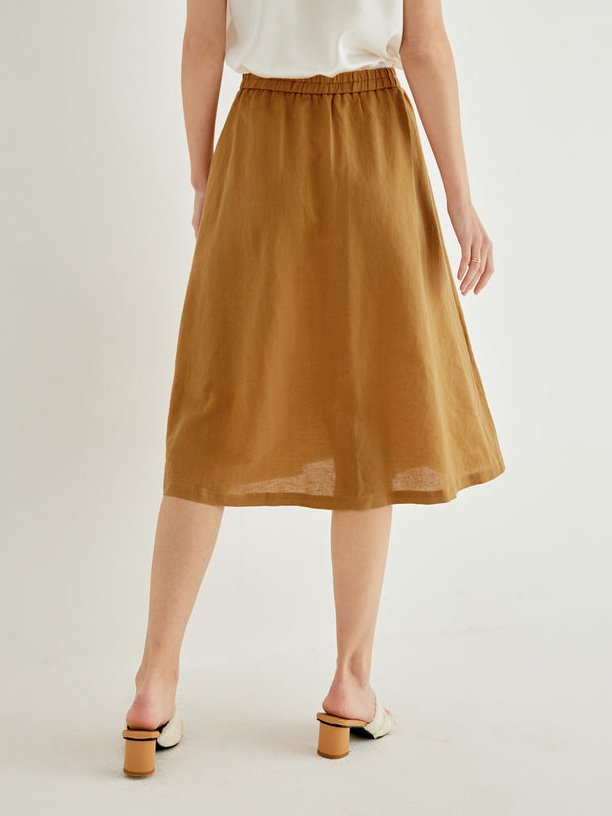 Linen Button Front Swing Skirt
