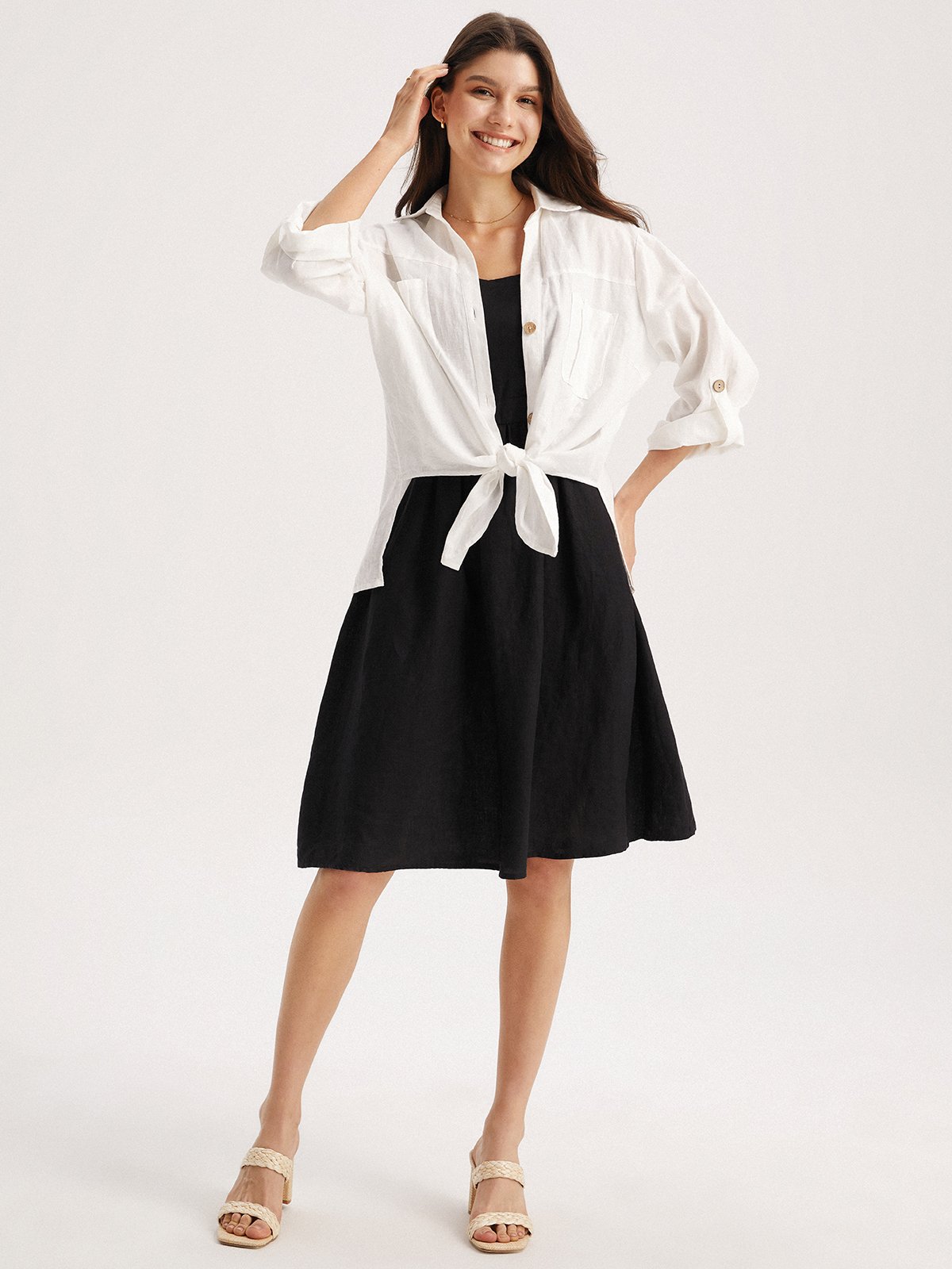 Linen Elegant Regular Fit Dress With No Belt