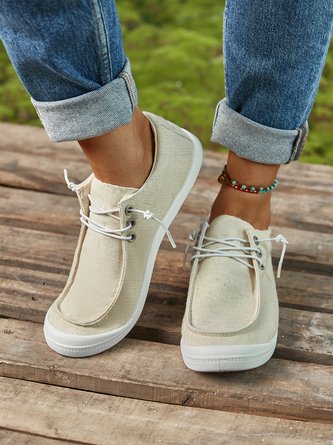 Monochrome Canvas Lace-up Slip-on Moccasin for Four Seasons in Multi-Size