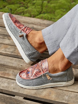 Men's Ethnic Print Casual Flat Slip On  Shoes