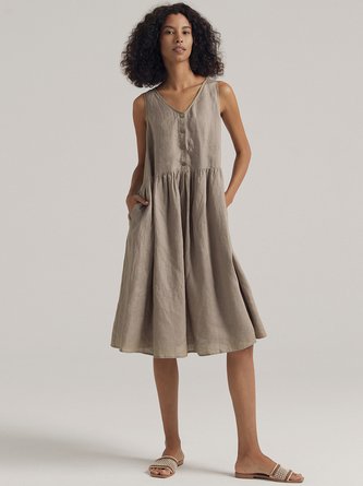 Topaz 100% Linen Button Strap Dress