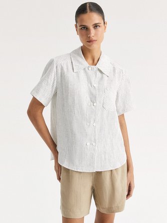 Xylia 100% Linen Striped Shirt
