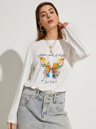 Casual Butterfly Loose Long Sleeve T-Shirt