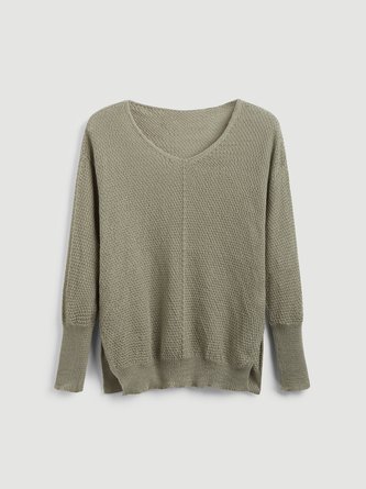 Casual V Neck Long Sleeve Solid Sweater