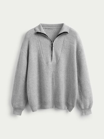 Fall Crew Neck Long Sleeve A-Line Simple Silk-organza Sweater