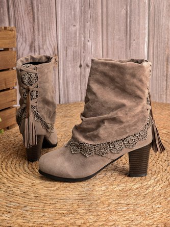 Vintage Lace Flanging Casual Fringed Short Ankle Ankle Boots