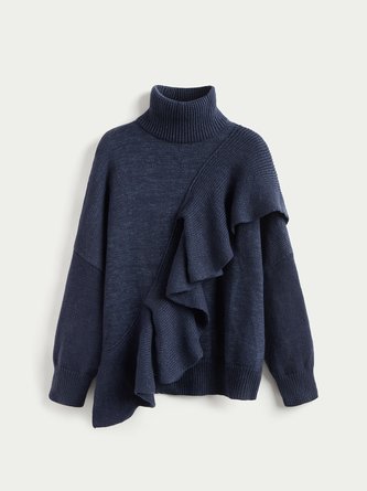 High Neck Statement Plain Long Sleeve Sweater