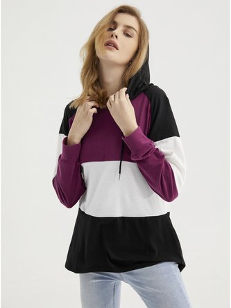 Casual Spring Patchwork Spandex Mid-weight Micro-Elasticity Loose Hooded Regular Sweatshirts for Women
