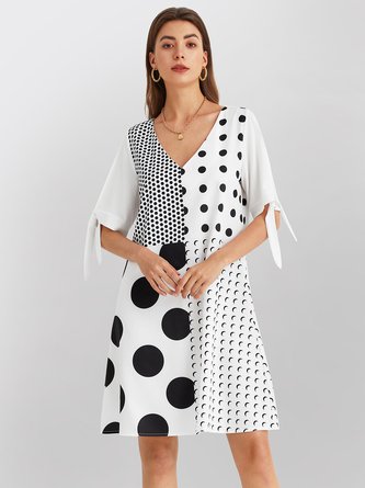 Casual Polka Dots Printed V Neck Dress