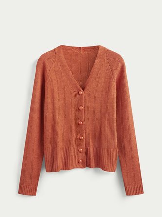 Orange Vintage Casual Knitted V Neck Long Sleeve Sweater