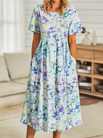 Floral Short Sleeve Woven Maxi Dress