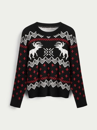 Black Animal Crew Neck Casual Knitted Sweater