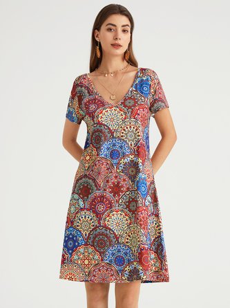 Geometric Short sleeve Casual Dress