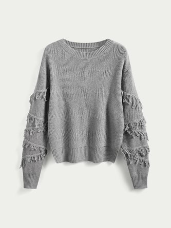 Grey Knitted Bateau/boat Neck Vintage Tassel Sweater