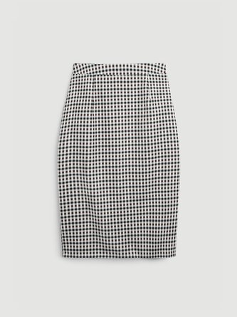 Fall Work Elegant Grid Long Slightly stretchy Lightweight Skirt