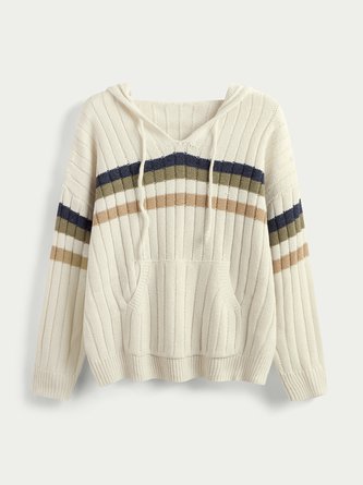 Stripes Long Sleeve Hoodie Cotton-Blend Sweater