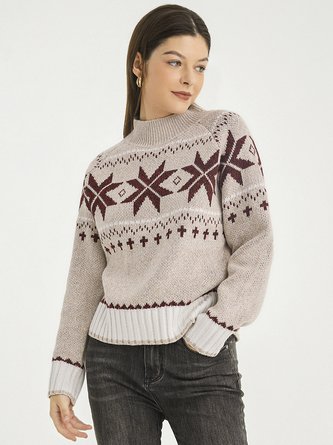 Khaki Round Neck Long Sleeve Christmas Sweater