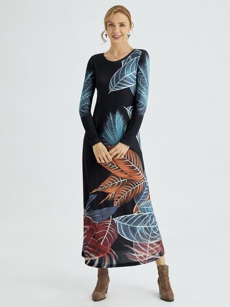Plus size Leaves Printed Knitting Dress