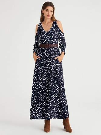 Casual polka-dot long-sleeved strapless dress without a belt