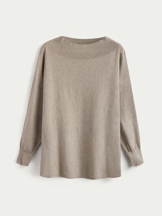 Light Coffee Solid Off Shoulder Casual Long Sleeve Sweater