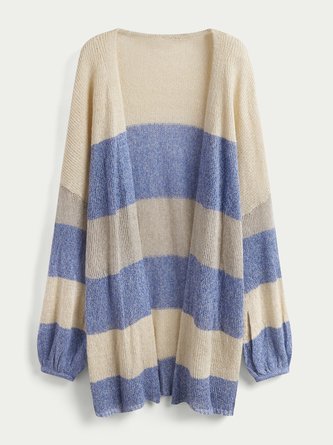Casual Yarn/Wool Yarn Striped Sweater coat