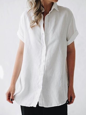 Women Short Sleeves Casual Linen Shirt