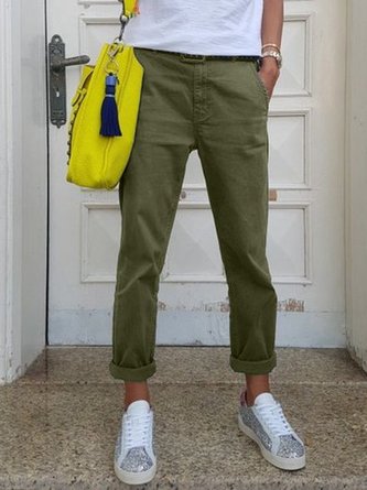 Vintage Plain Pockets Plus Size Casual Pants
