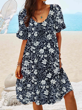 Plus size Floral Holiday Casual Weaving Dress