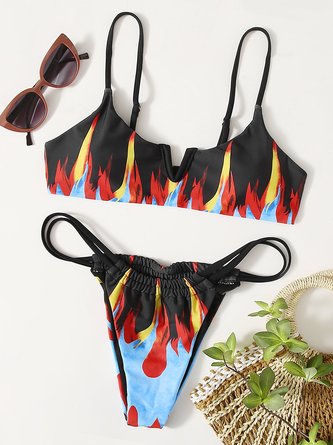 Passionate Flame Print Buckle Bikini