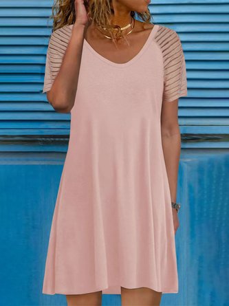 Summer Solid Short Sleeve Round Neck Knit Pink Mini Dress