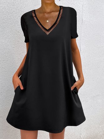 Black V-Neck Short Sleeve Loose Dress
