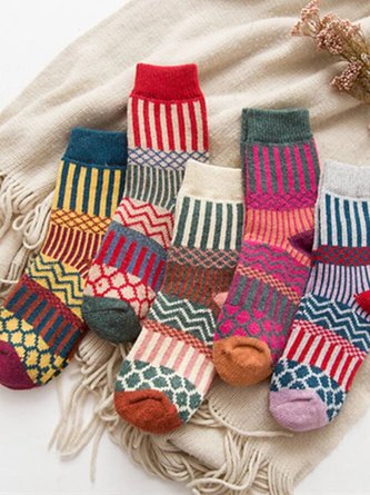 Casual Striped Ethnic Pattern Socks Everyday Basics Accessory Random Color