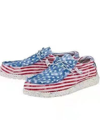 Men's Comfortable Breathable Stars Stripes Stitching Casual Canvas Flat Slip On  Shoes