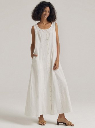 Linen Plain Dress With No
