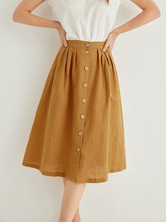 Linen Button Front Swing Skirt