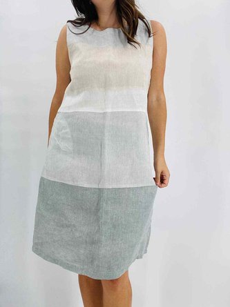 Color Block Casual Regular Fit Linen Dress With No