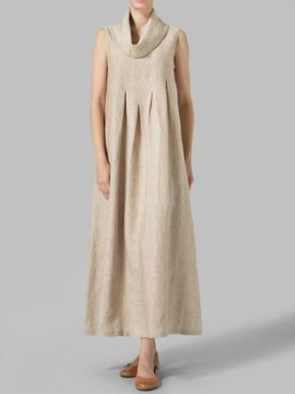 Linen Plain Casual Dress With No