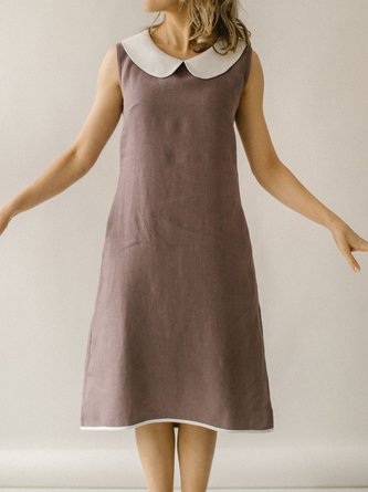 Linen Linen Regular Fit Plain Dress With Belt