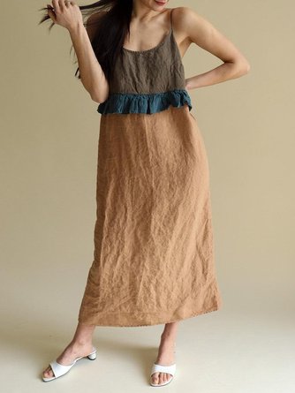 Loose Plain Casual Linen Dress With No