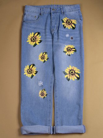 Floral Denim Printed Jeans